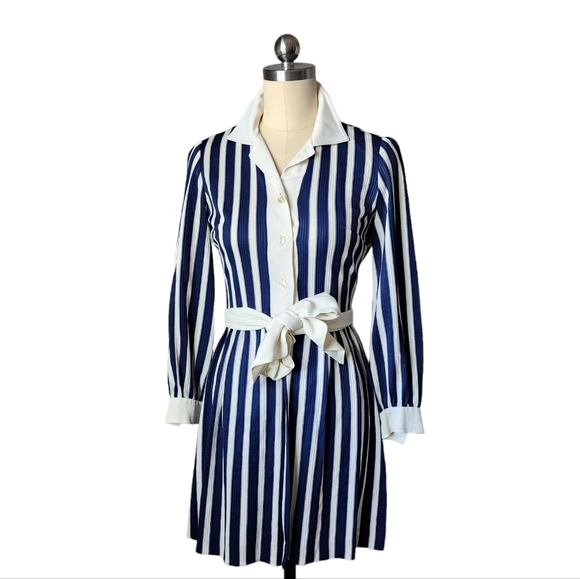 PECK & PECK x 60's preppy striped nautical shorts romper jumpsuit navy white - Picture 11 of 11